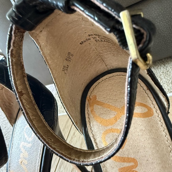 Sam Edelman Heels Size 7.5 Eleanor Black Snake Print Ankle Buckle Strap Open Toe - Picture 8 of 10